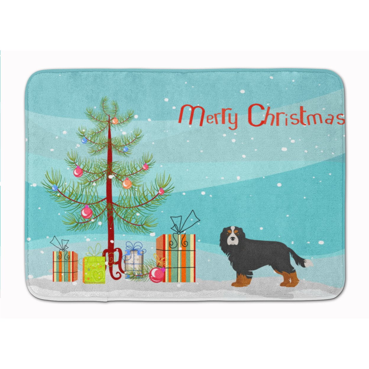 CK3446RUG Cavalier King Charles Spaniel Tricolor Christmas Tree Machine Washable Memory Foam Mat