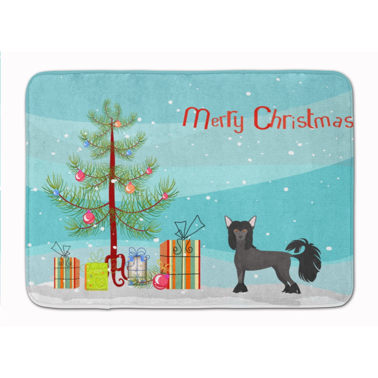 CK3447RUG Chinese Crested Christmas Tree Machine Washable Memory Foam Mat