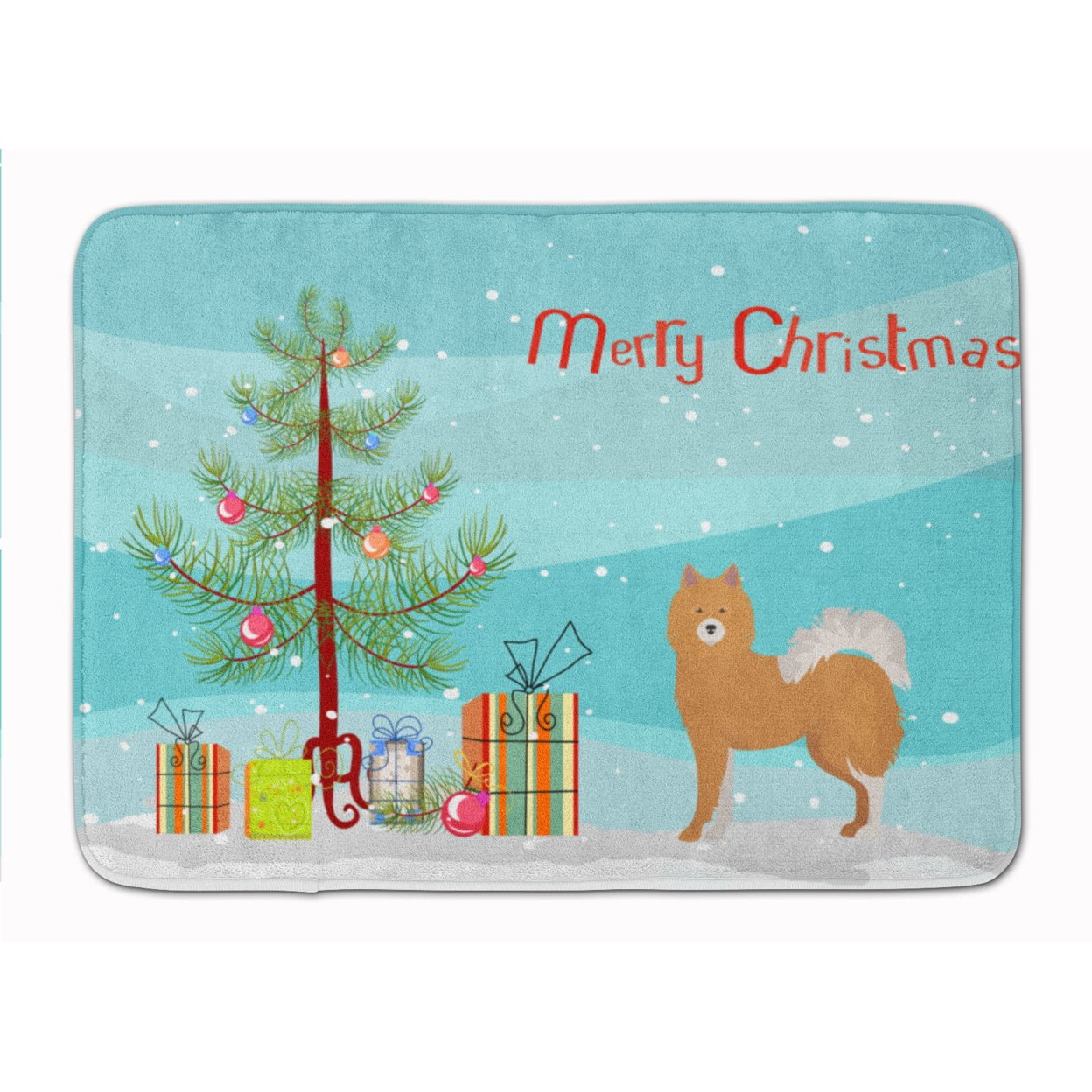 CK3451RUG Brown & White Elo Dog Christmas Tree Machine Washable Memory Foam Mat