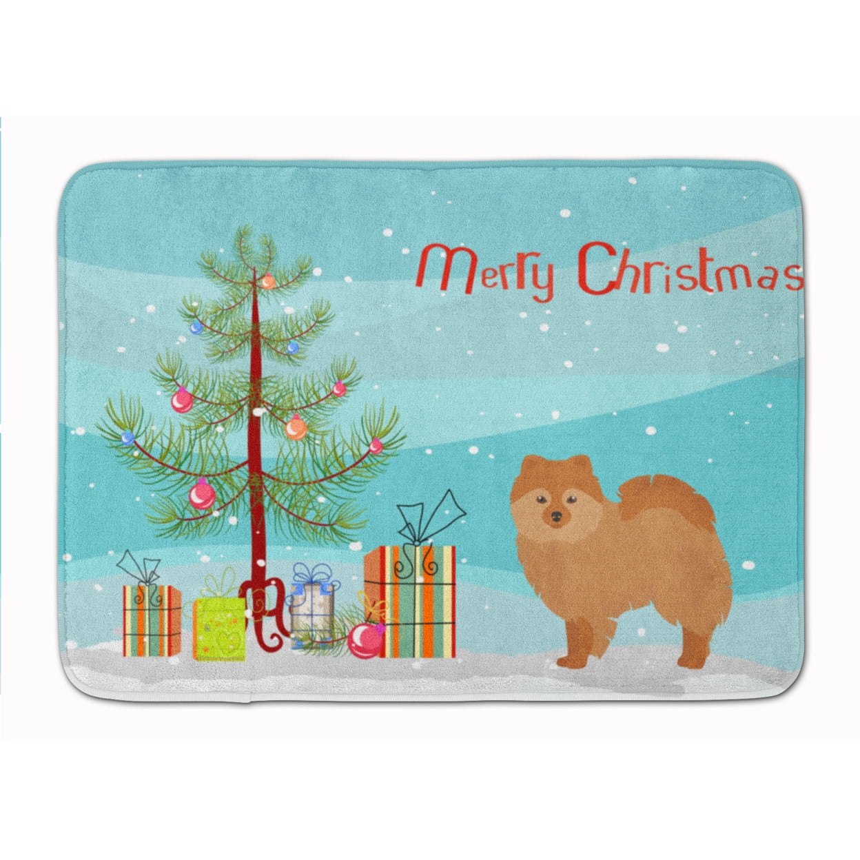 CK3456RUG German Spitz Christmas Tree Machine Washable Memory Foam Mat