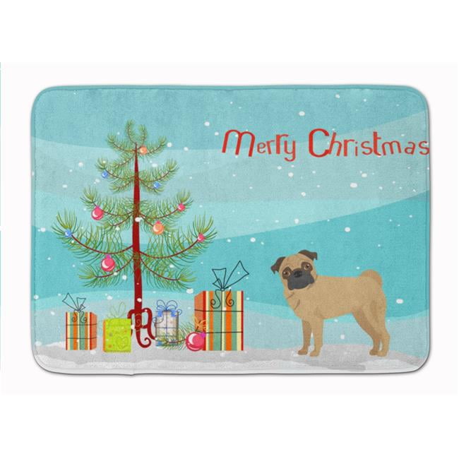 CK3481RUG Pug Christmas Tree Machine Washable Memory Foam Mat