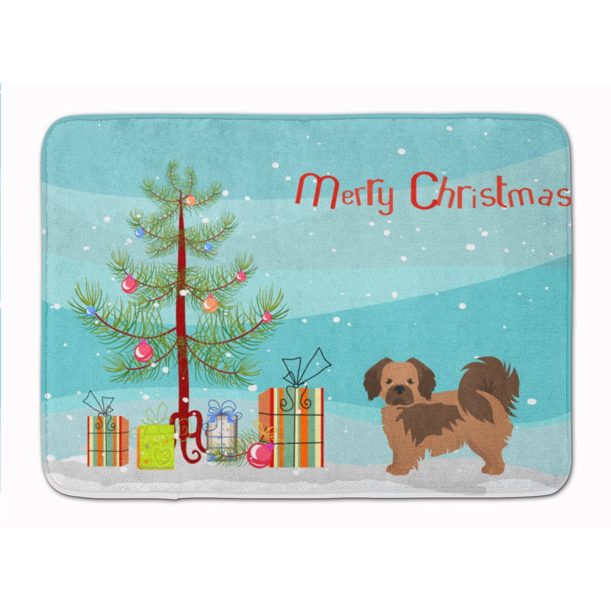 CK3488RUG Tibetan Spaniel Christmas Tree Machine Washable Memory Foam Mat