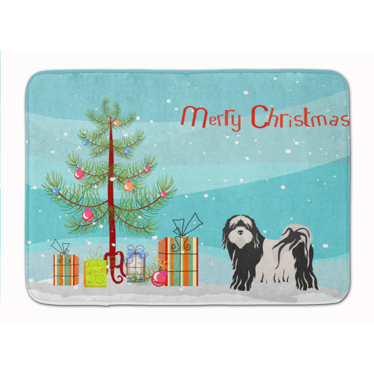 CK3489RUG Tibetan Terrier Christmas Tree Machine Washable Memory Foam Mat