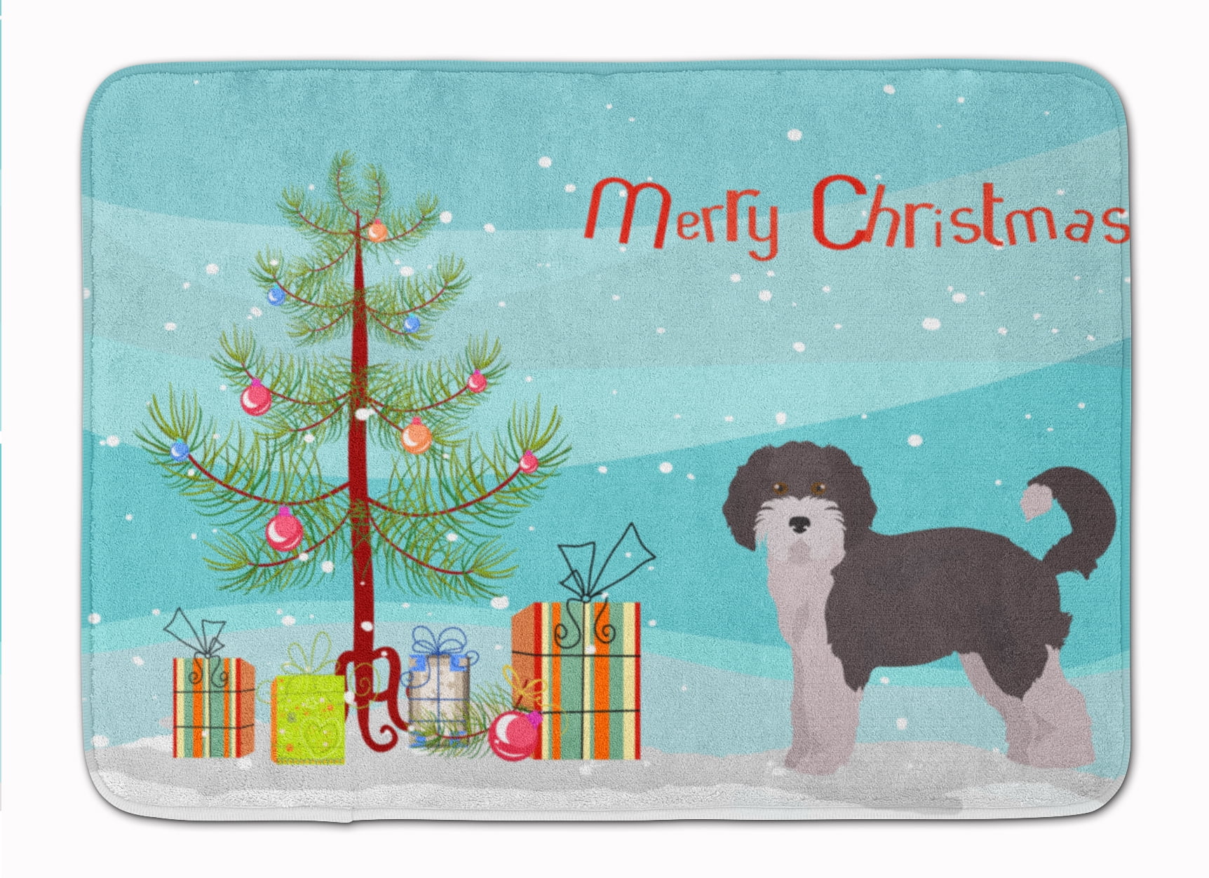 CK3800RUG Aussiedoodle No.1 Christmas Tree Machine Washable Memory Foam Mat