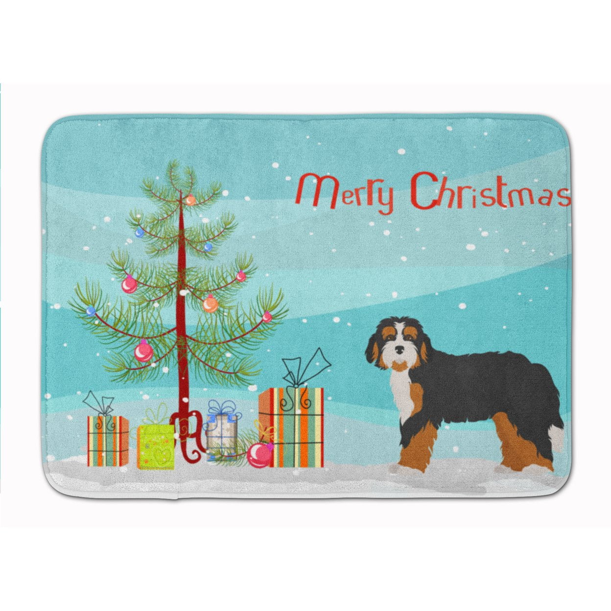 CK3804RUG Bernedoodle Christmas Tree Machine Washable Memory Foam Mat