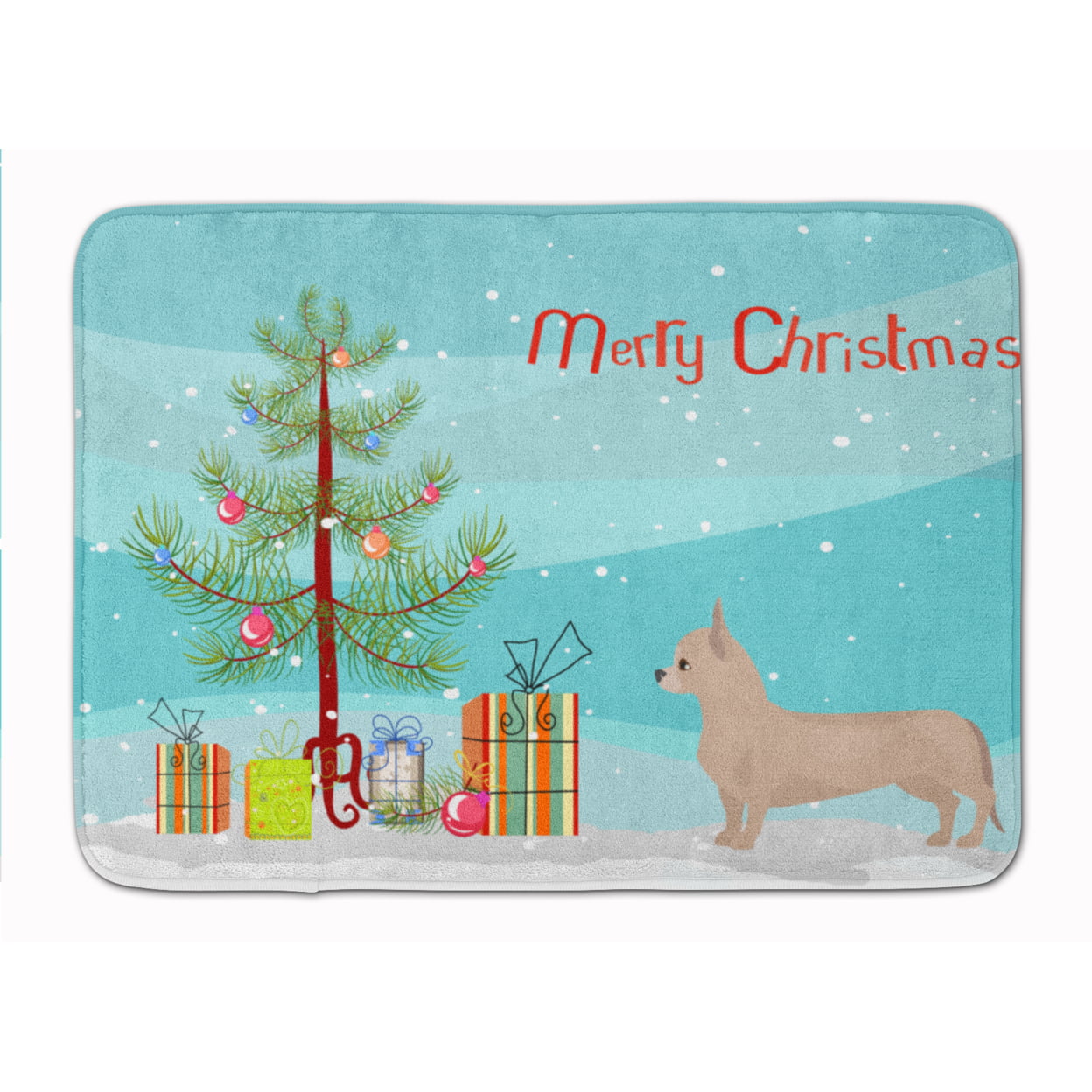 CK3815RUG Tan Chiweenie Christmas Tree Machine Washable Memory Foam Mat