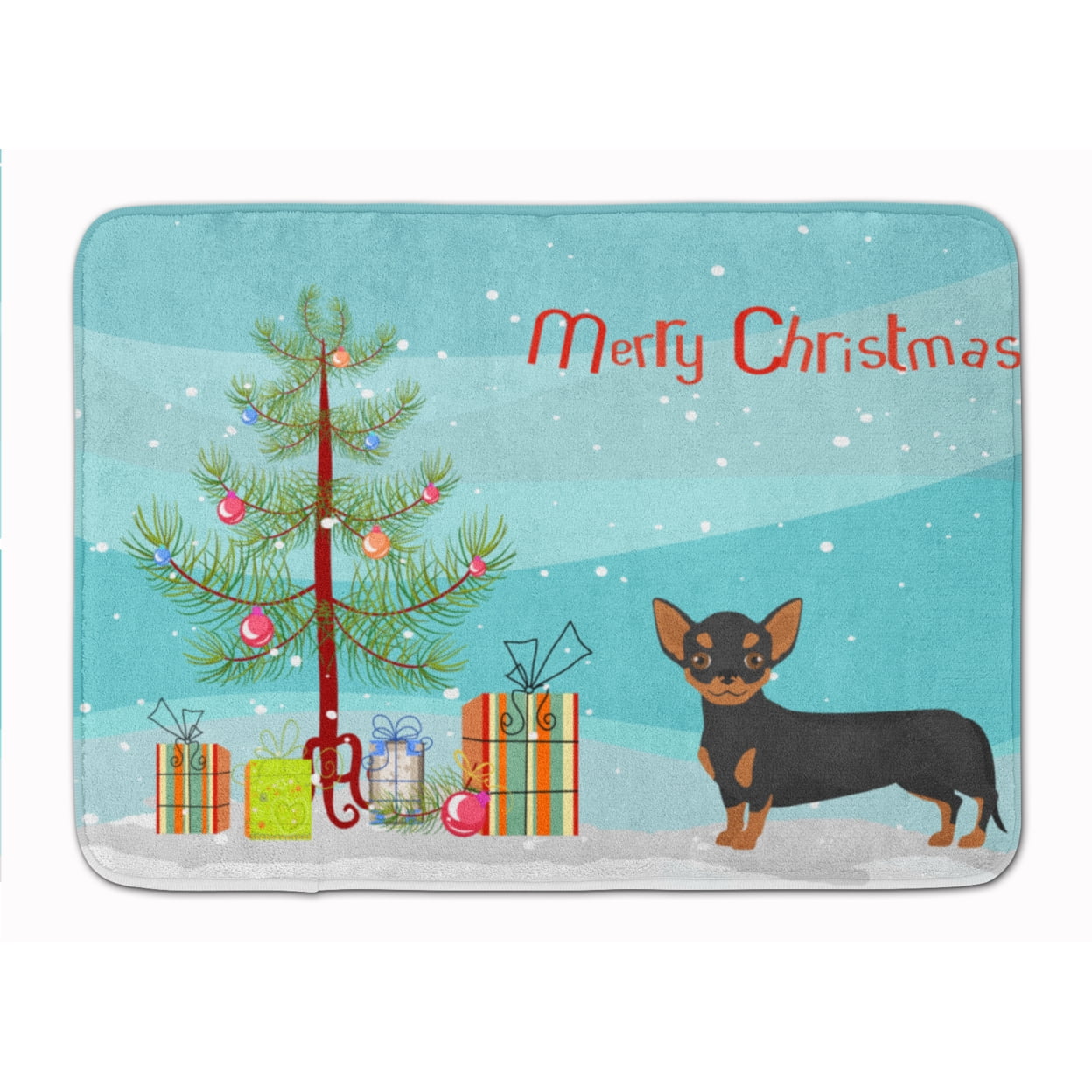 Black & Tan Chiweenie Christmas Tree Machine Washable Memory Foam Mat