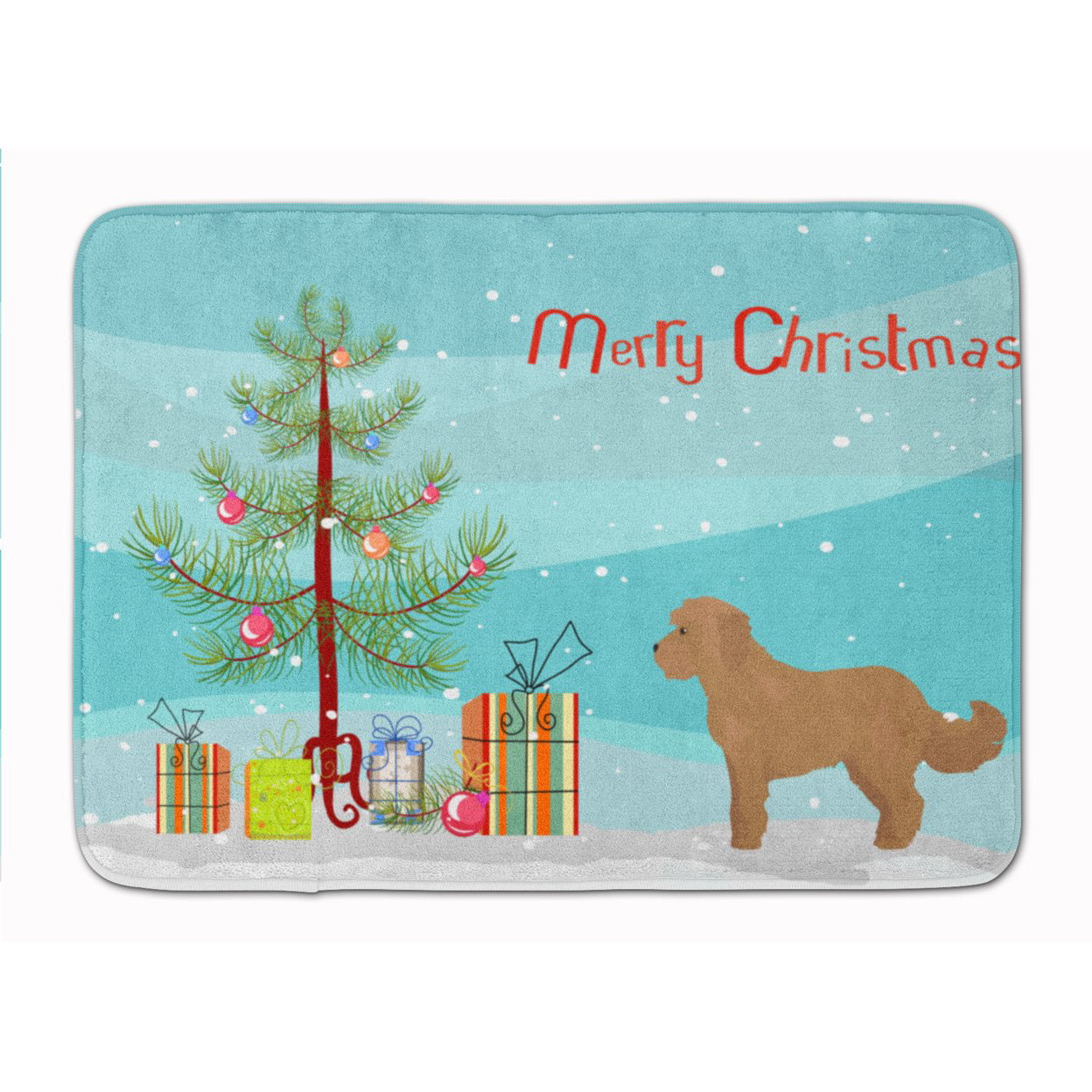 CK3822RUG Tan Cockapoo Christmas Tree Machine Washable Memory Foam Mat