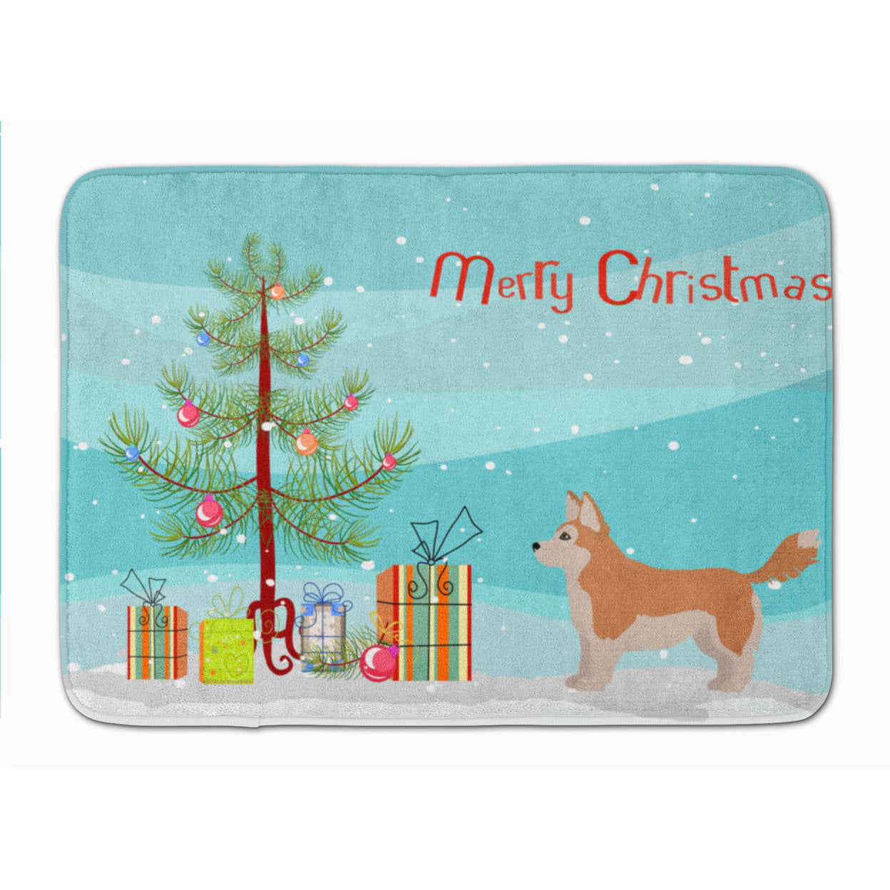 CK3824RUG Corgi Husky Mix Christmas Tree Machine Washable Memory Foam Mat