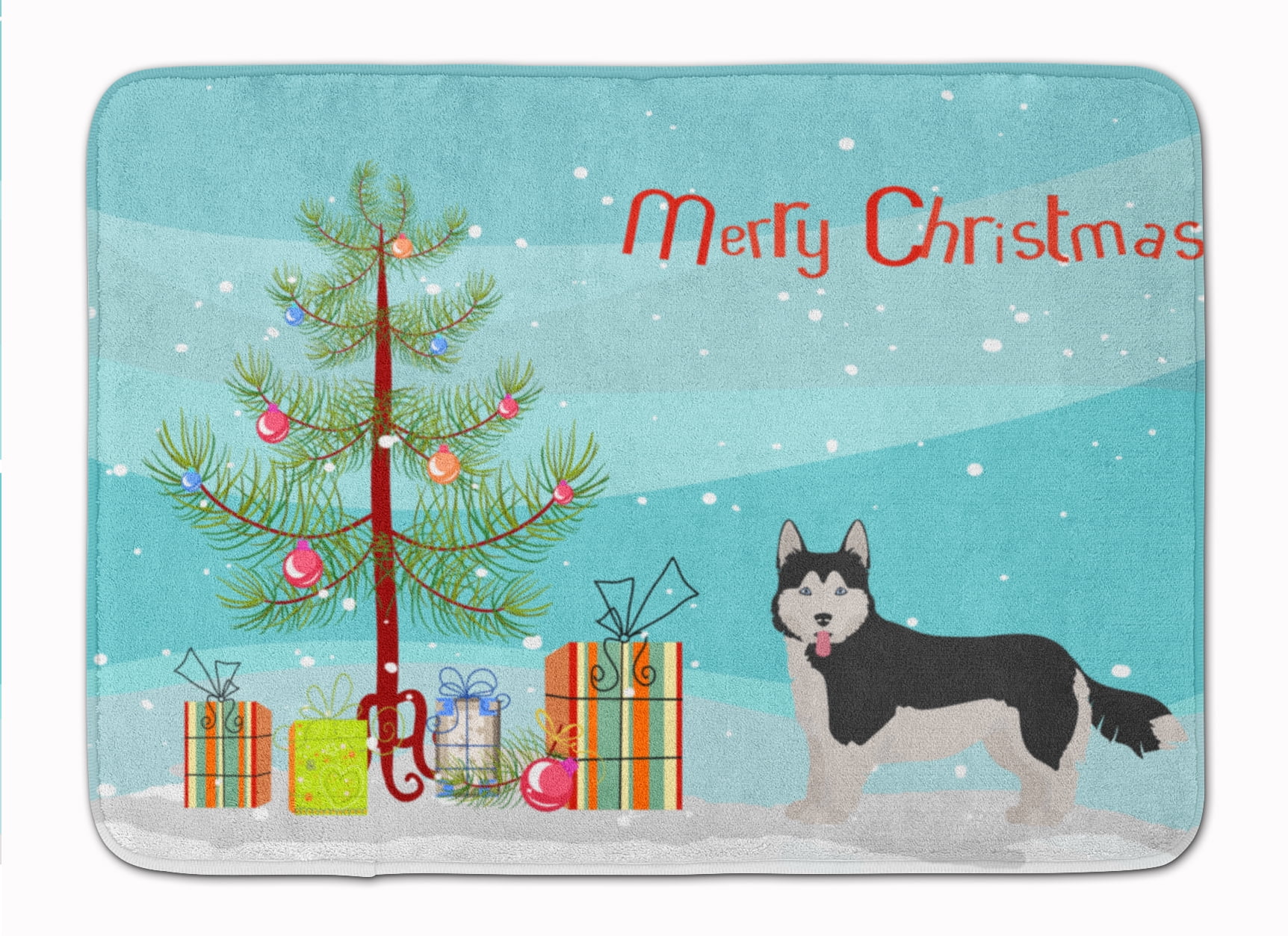 CK3825RUG Corgi Husky Mix No.2 Christmas Tree Machine Washable Memory Foam Mat