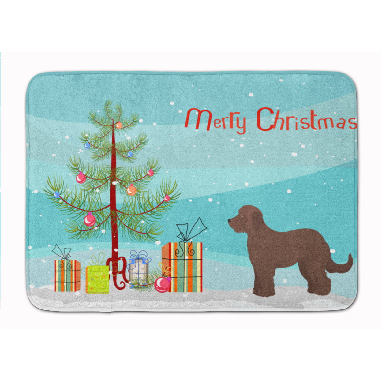 CK3838RUG Brown Goldendoodle Christmas Tree Machine Washable Memory Foam Mat