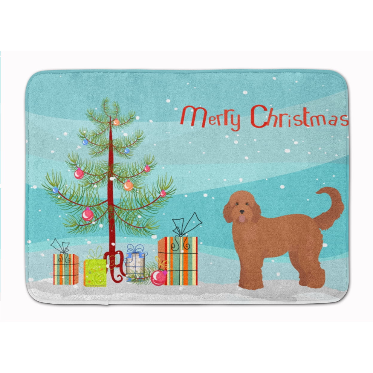 CK3839RUG Tan Goldendoodle Christmas Tree Machine Washable Memory Foam Mat