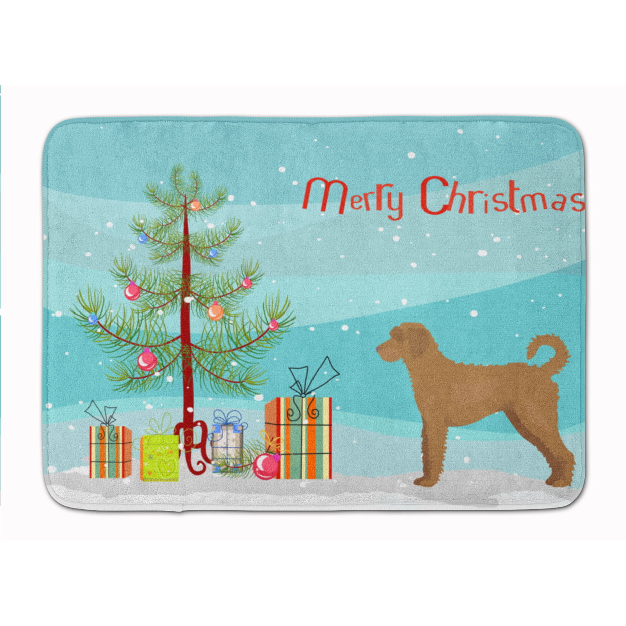CK3846RUG Tan Labradoodle Christmas Tree Machine Washable Memory Foam Mat