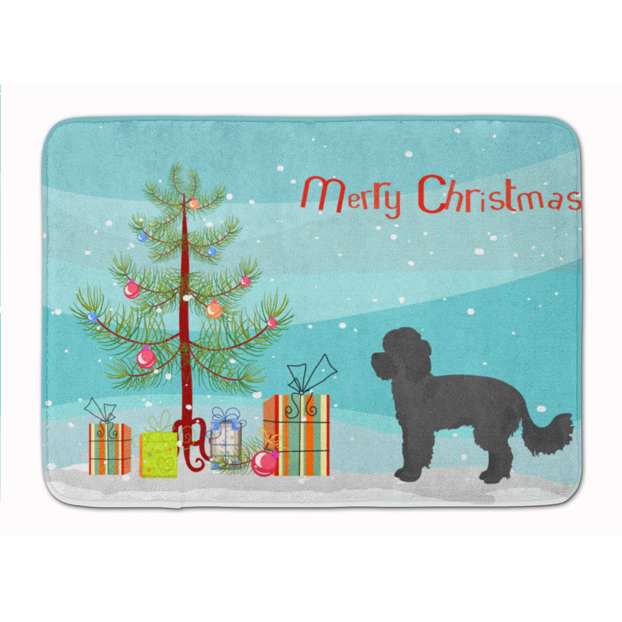 CK3855RUG Black Maltipoo Christmas Tree Machine Washable Memory Foam Mat