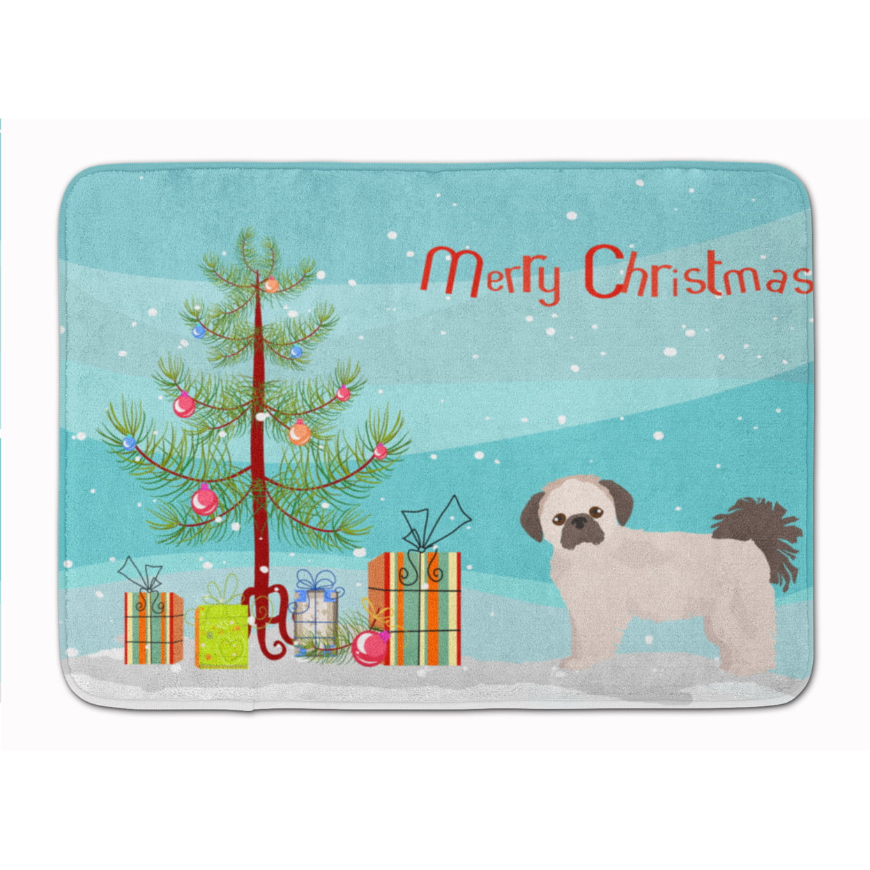 CK3857RUG Pekeapoo Christmas Tree Machine Washable Memory Foam Mat