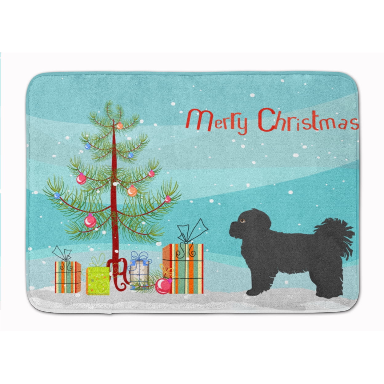CK3858RUG Black Pekeapoo Christmas Tree Machine Washable Memory Foam Mat