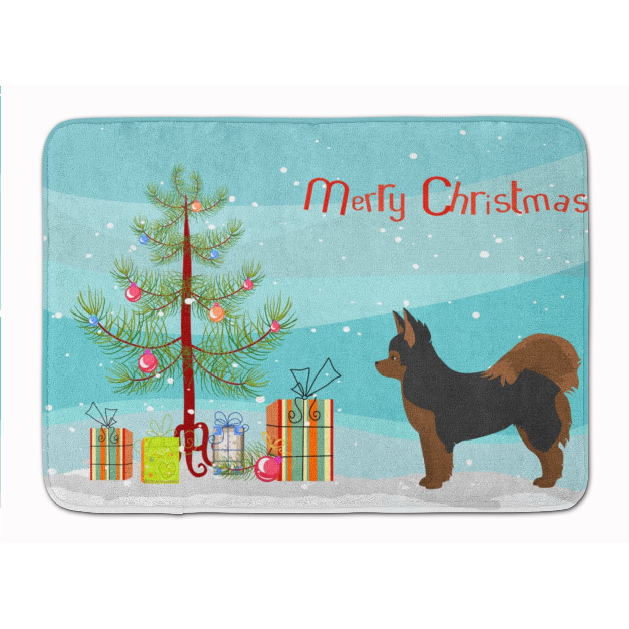 CK3859RUG Black & Tan Pomchi Christmas Tree Machine Washable Memory Foam Mat