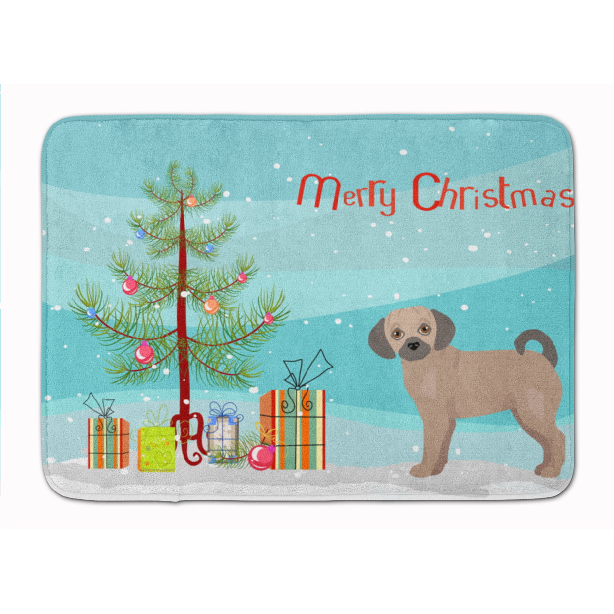 CK3864RUG Fawn Puggle Christmas Tree Machine Washable Memory Foam Mat