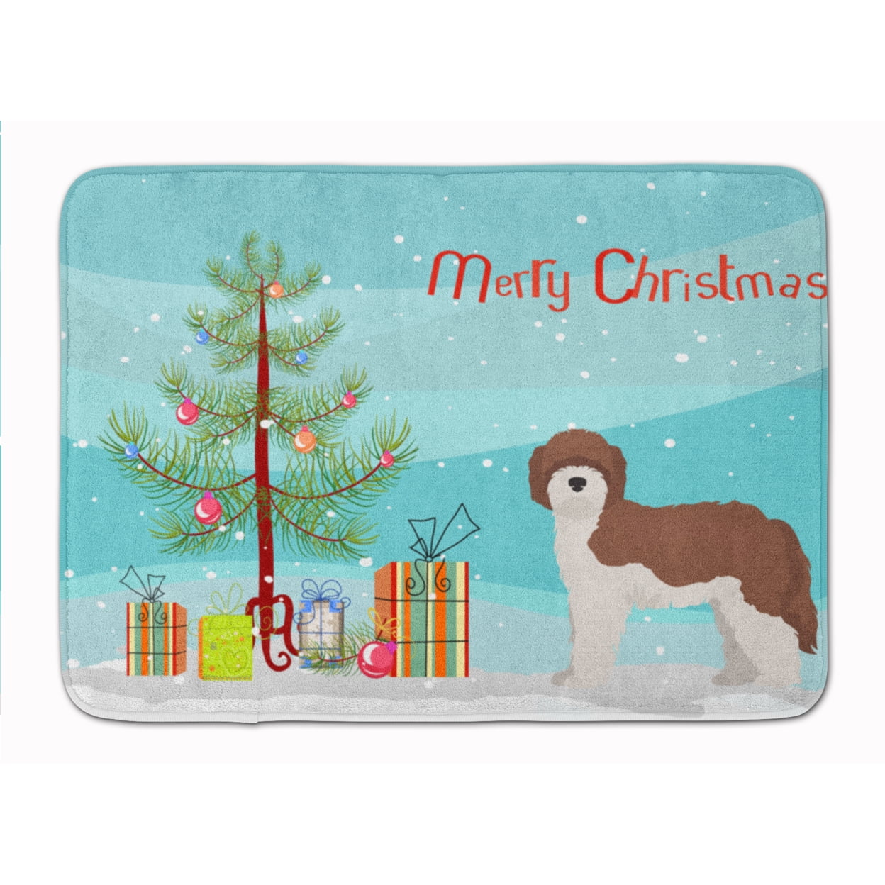 CK3867RUG Sheepadoodle Christmas Tree Machine Washable Memory Foam Mat