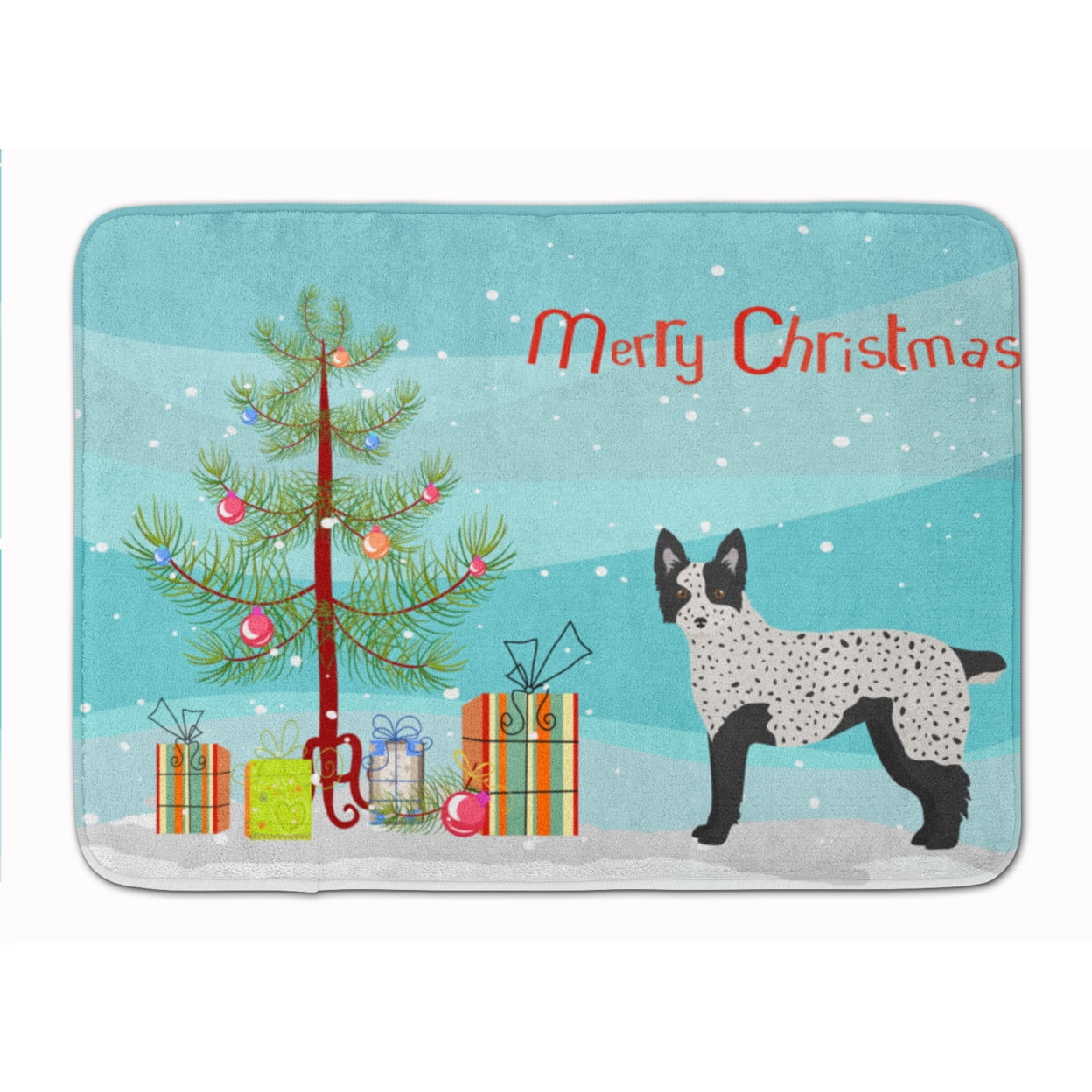 CK3877RUG Texas Heeler Christmas Tree Machine Washable Memory Foam Mat