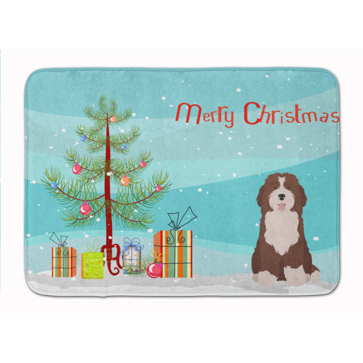CK3886RUG Bernedoodle No.2 Christmas Tree Machine Washable Memory Foam Mat