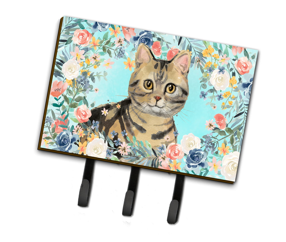 American Shorthair Brown Tabby Spring Flowers Leash or Key Holder