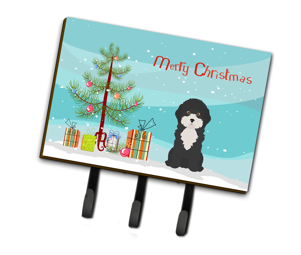 CK3497TH68 Black & White Cyprus Poodle Christmas Tree Leash or Key Holder
