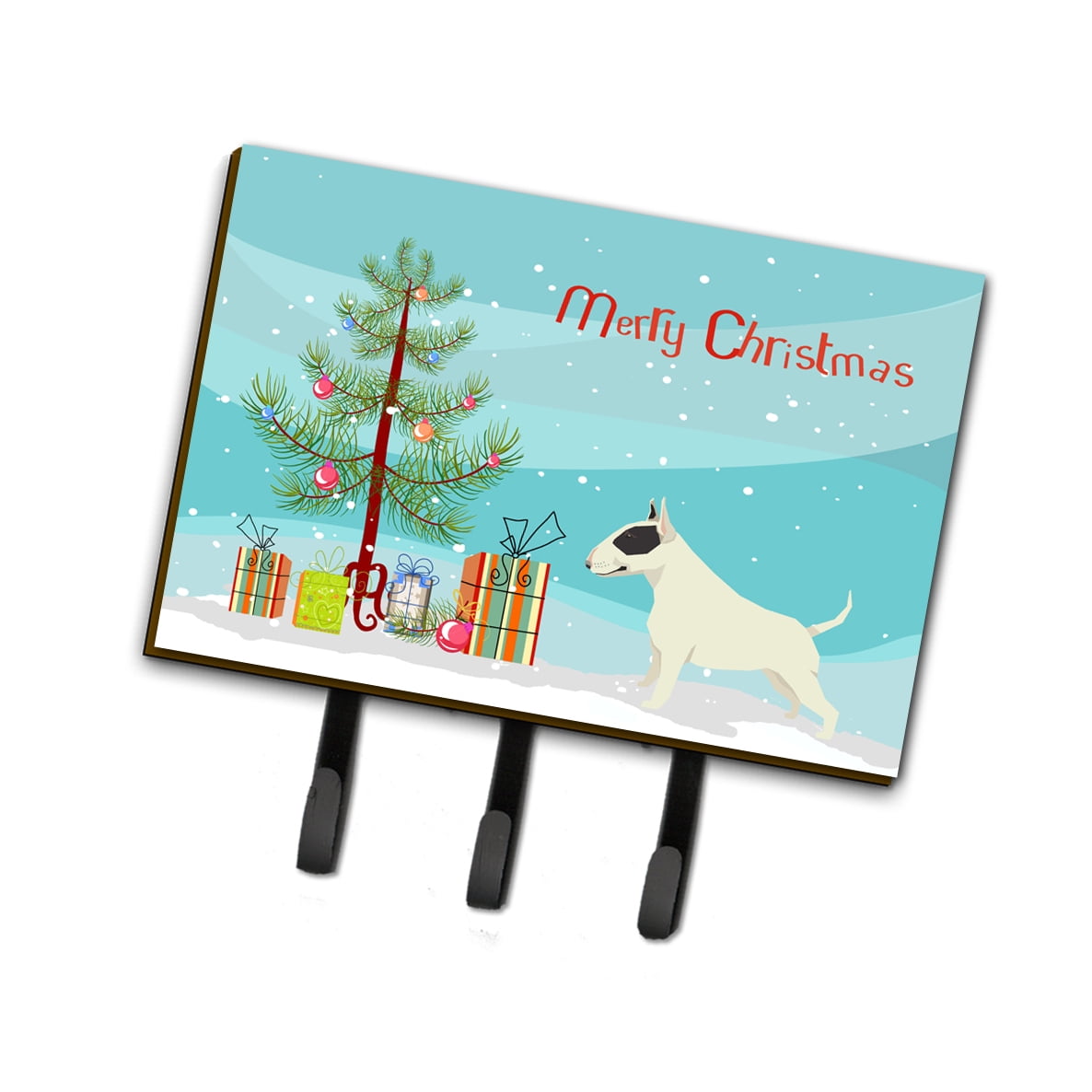 CK3527TH68 Black & White Bull Terrier Christmas Tree Leash or Key Holder