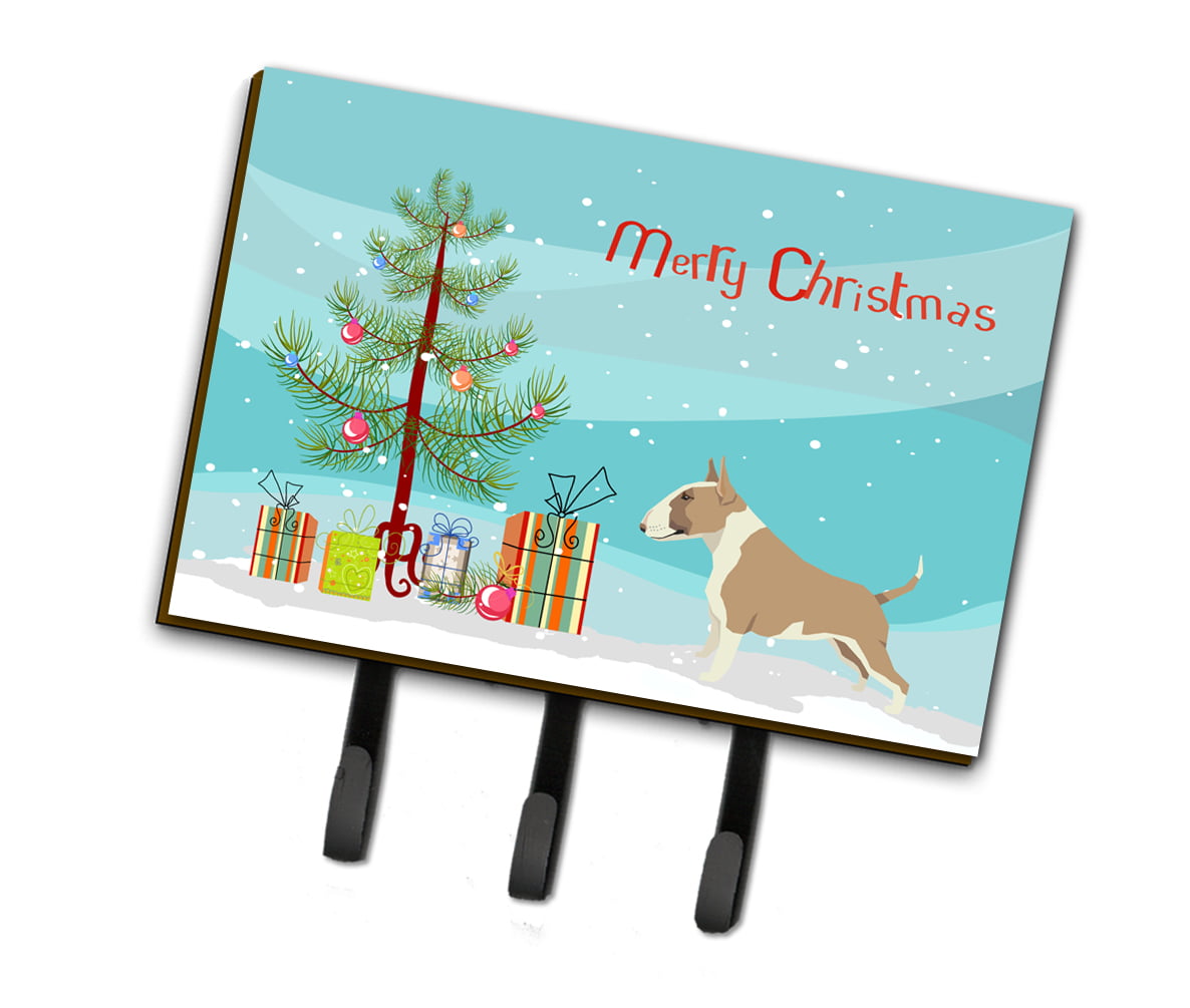 Fawn & White Bull Terrier Christmas Tree Leash or Key Holder