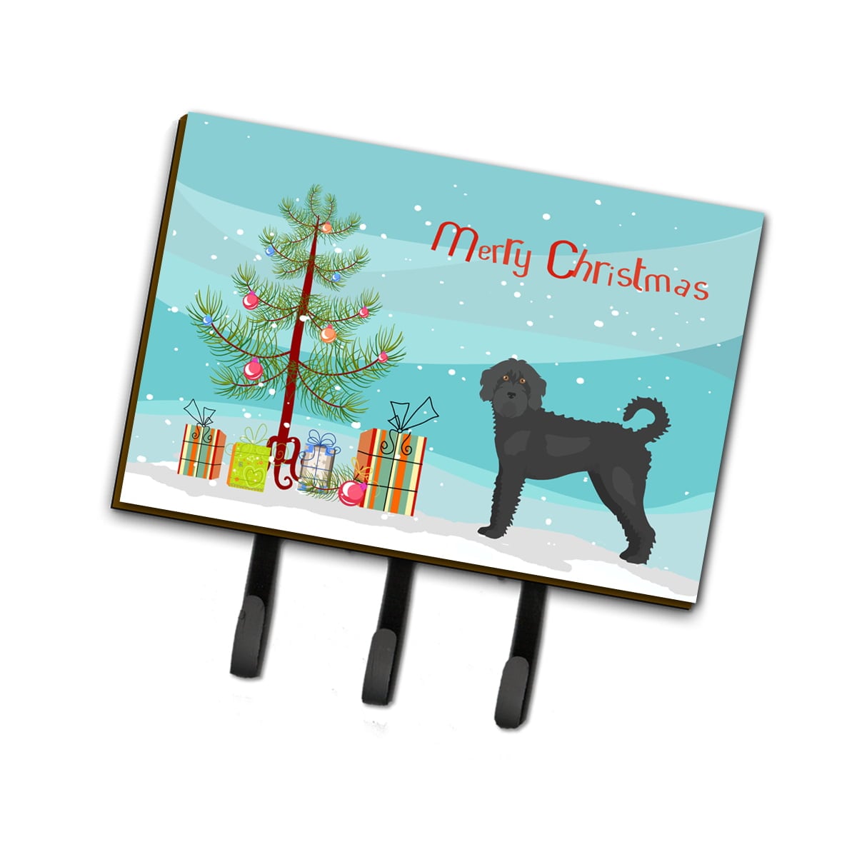 CK3847TH68 Black Labradoodle Christmas Tree Leash or Key Holder