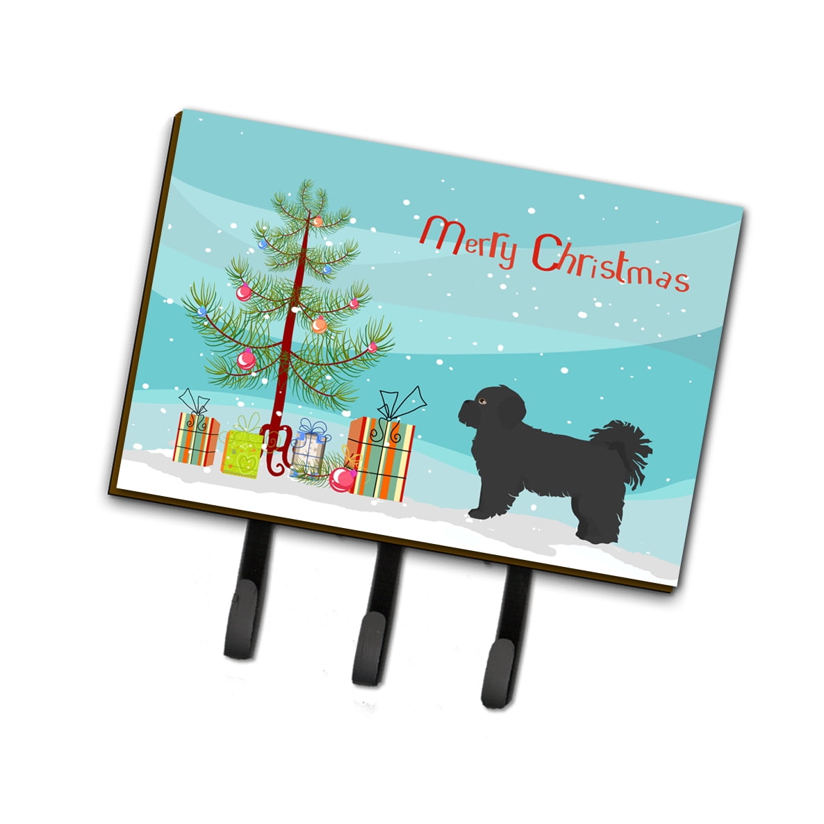 CK3858TH68 Black Pekeapoo Christmas Tree Leash or Key Holder