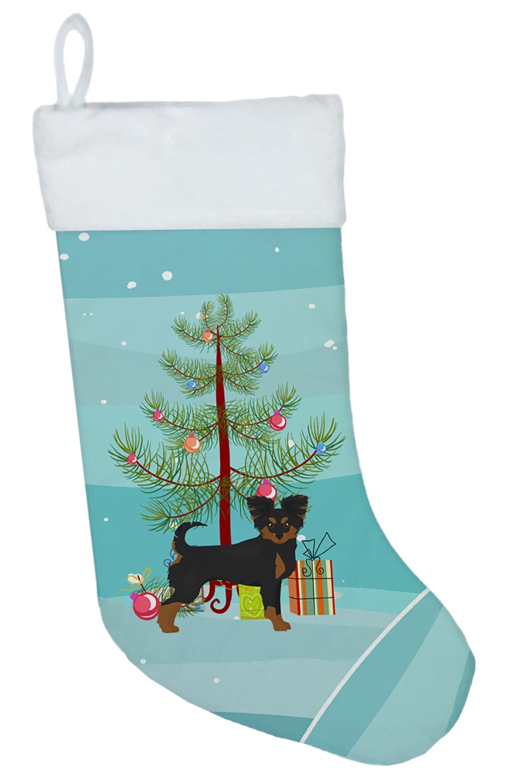 CK3813CS Black & Tan Chion Christmas Tree Christmas Stocking