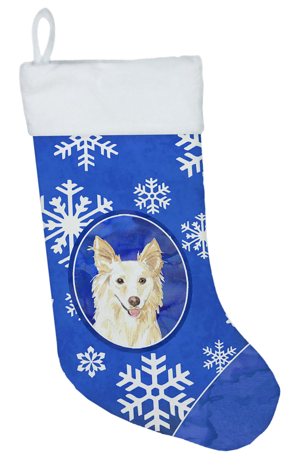 CK3894CS White Collie Winter Snowflakes Christmas Stocking