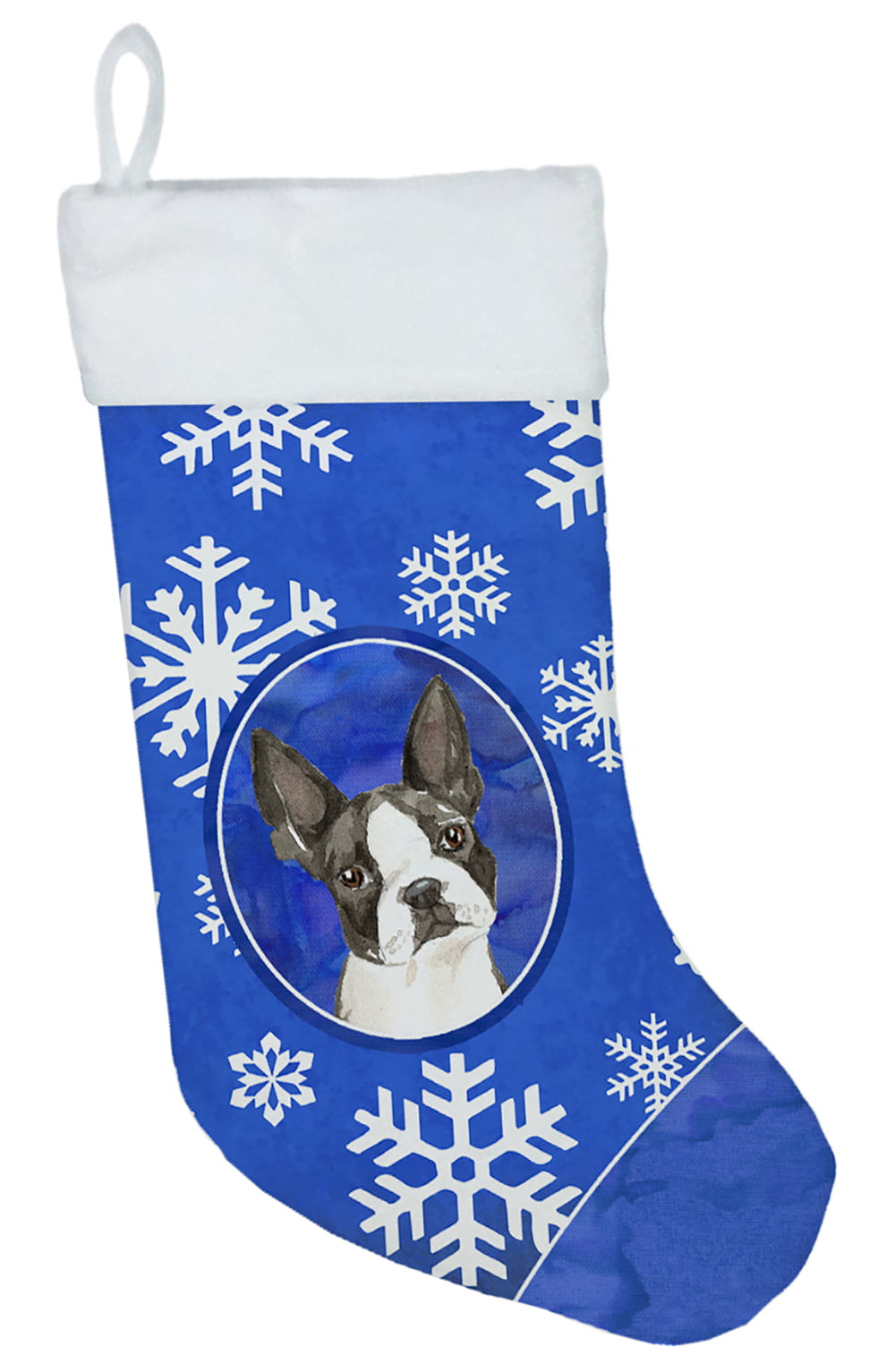 Boston Terrier Winter Snowflakes Christmas Stocking