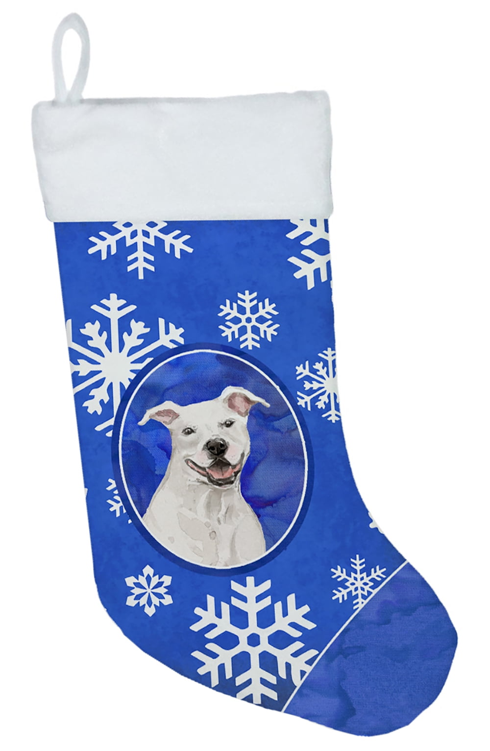 CK3933CS Winter Snowflakes White Staffordshire Bull Terrier Christmas Stocking