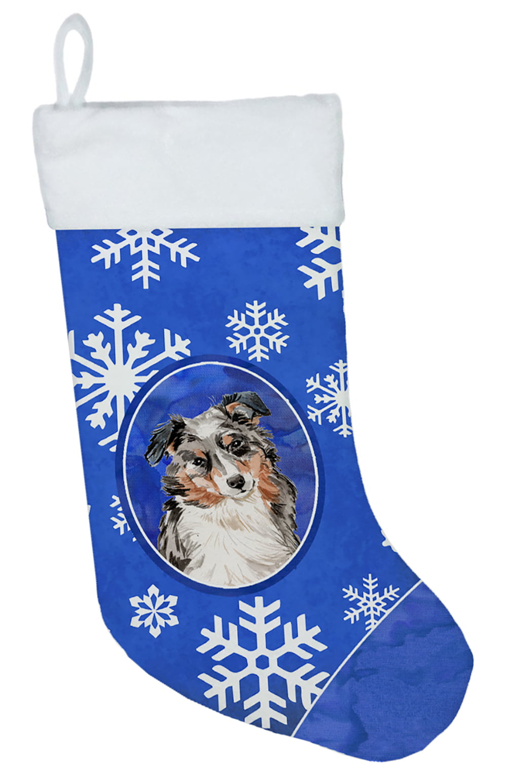 Winter Snowflakes Australian Shepherd Christmas Stocking