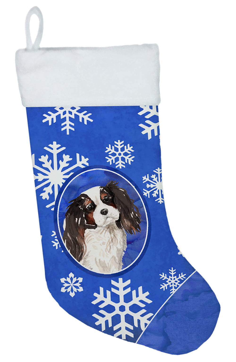 Winter Snowflakes Tricolor Cavalier Spaniel Christmas Stocking