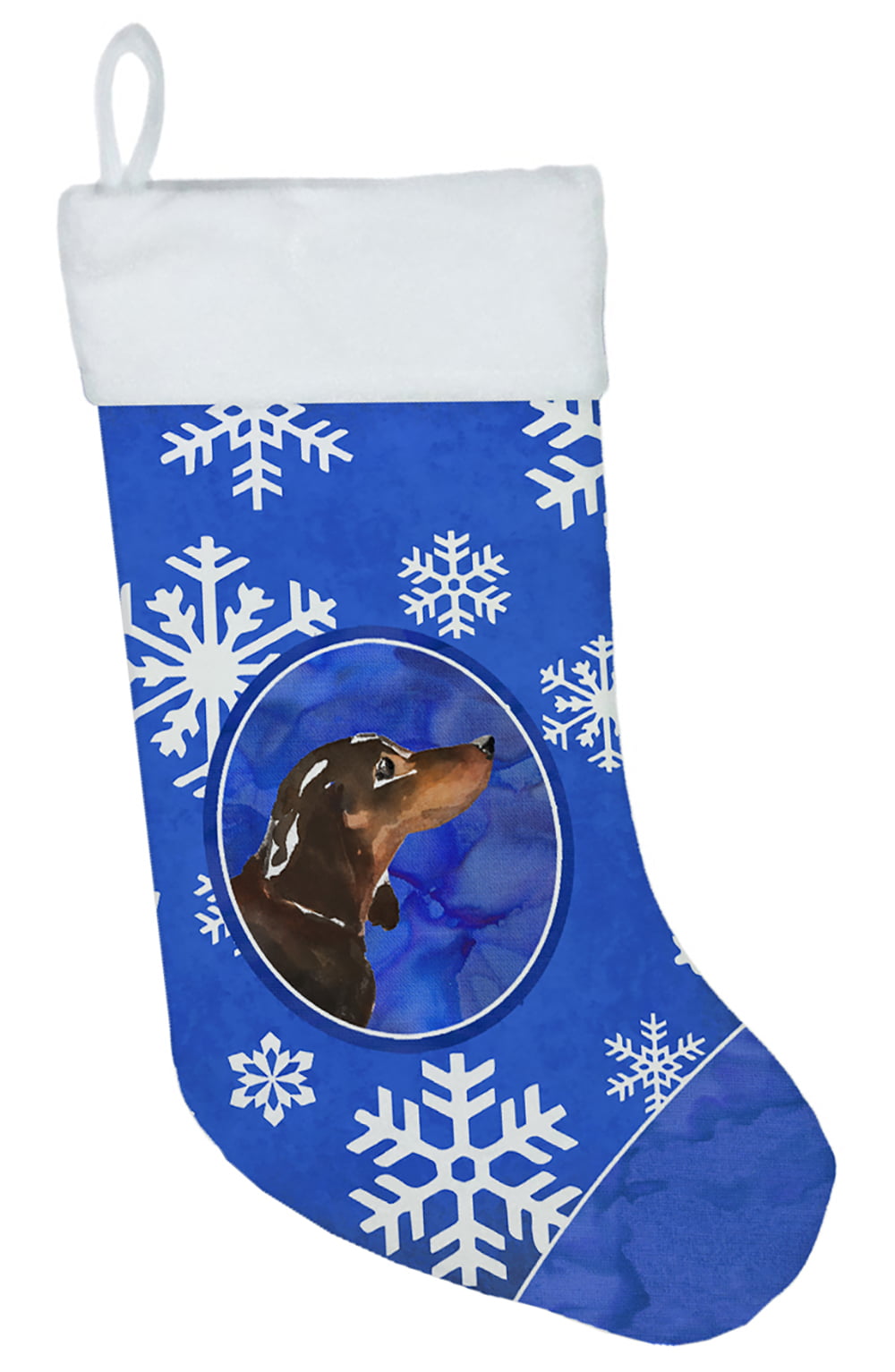 Winter Snowflakes Black & Tan Dachshund Christmas Stocking