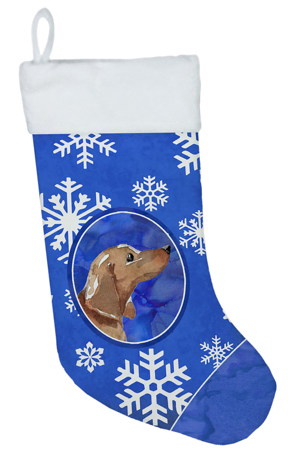 Winter Snowflakes Red Dachshund Christmas Stocking