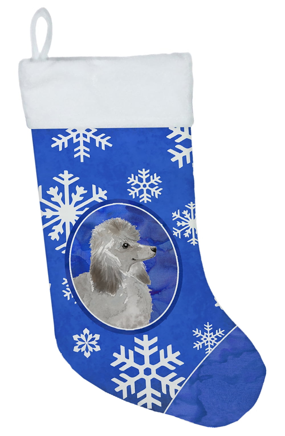 Winter Snowflakes Silver Poodle Christmas Stocking