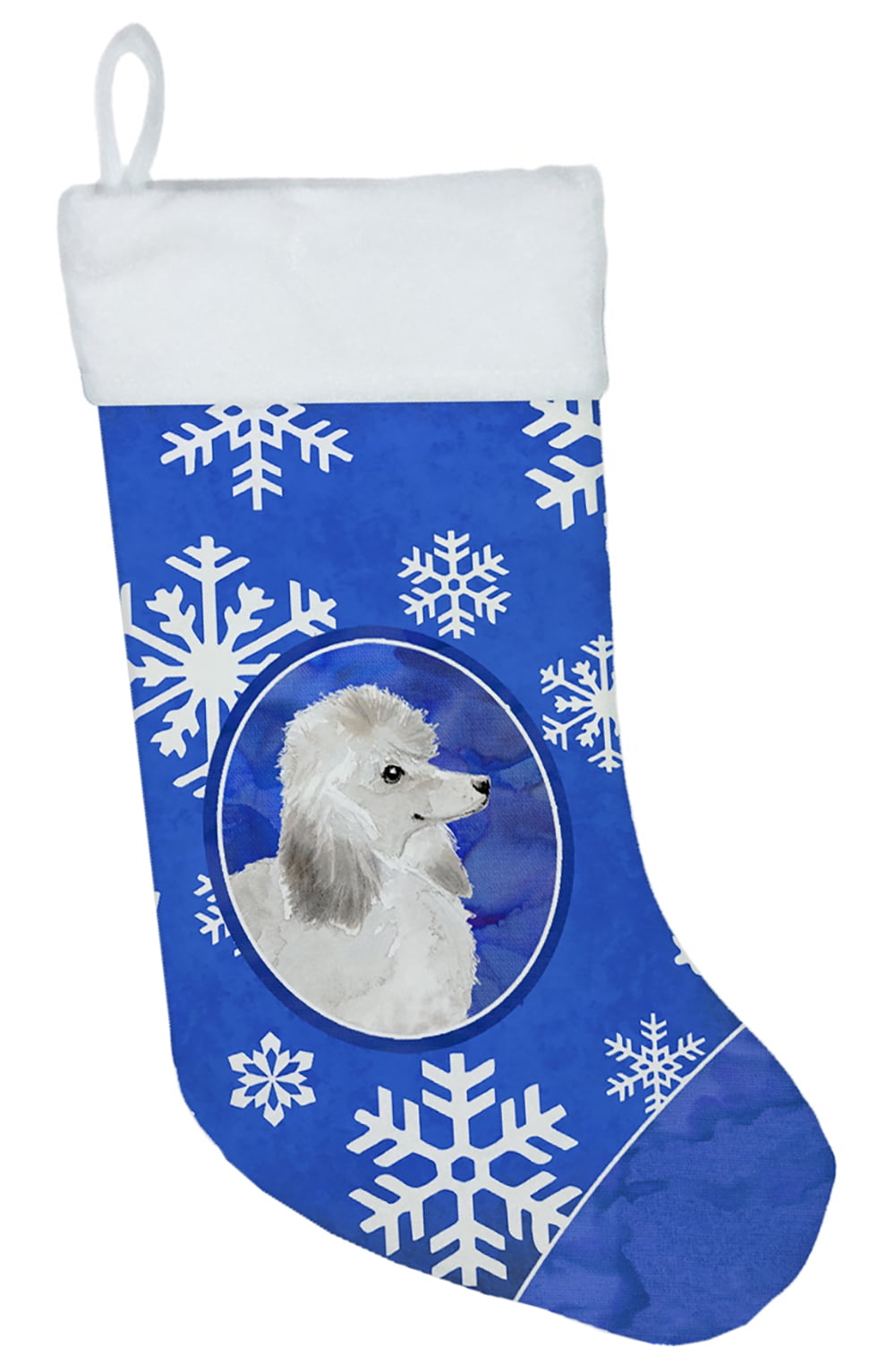Winter Snowflakes Silver Poodle Christmas Stocking