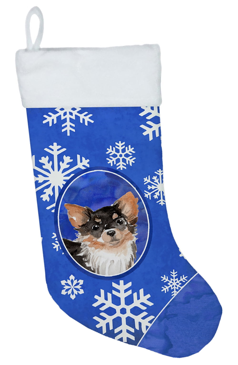 Winter Snowflakes Long Haired Chihuahua Christmas Stocking