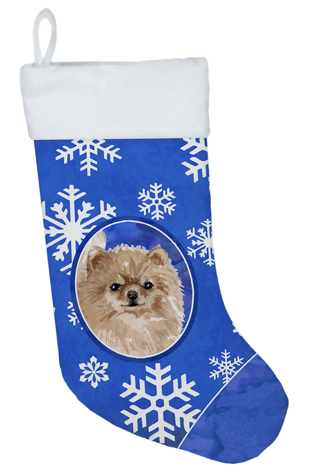 Winter Snowflakes Pomeranian Christmas Stocking