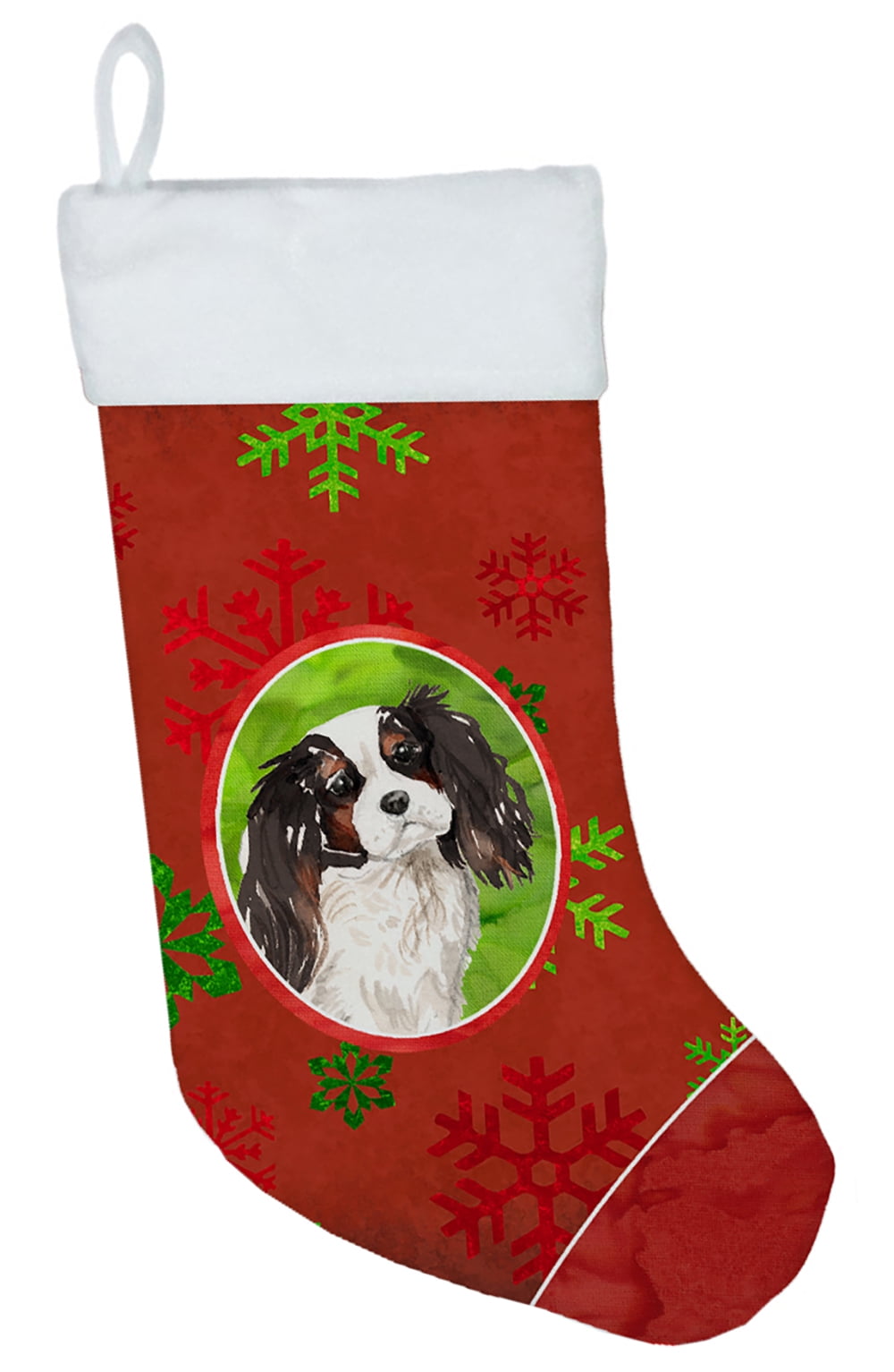 Christmas Snowflakes Tricolor Cavalier Spaniel Christmas Stocking