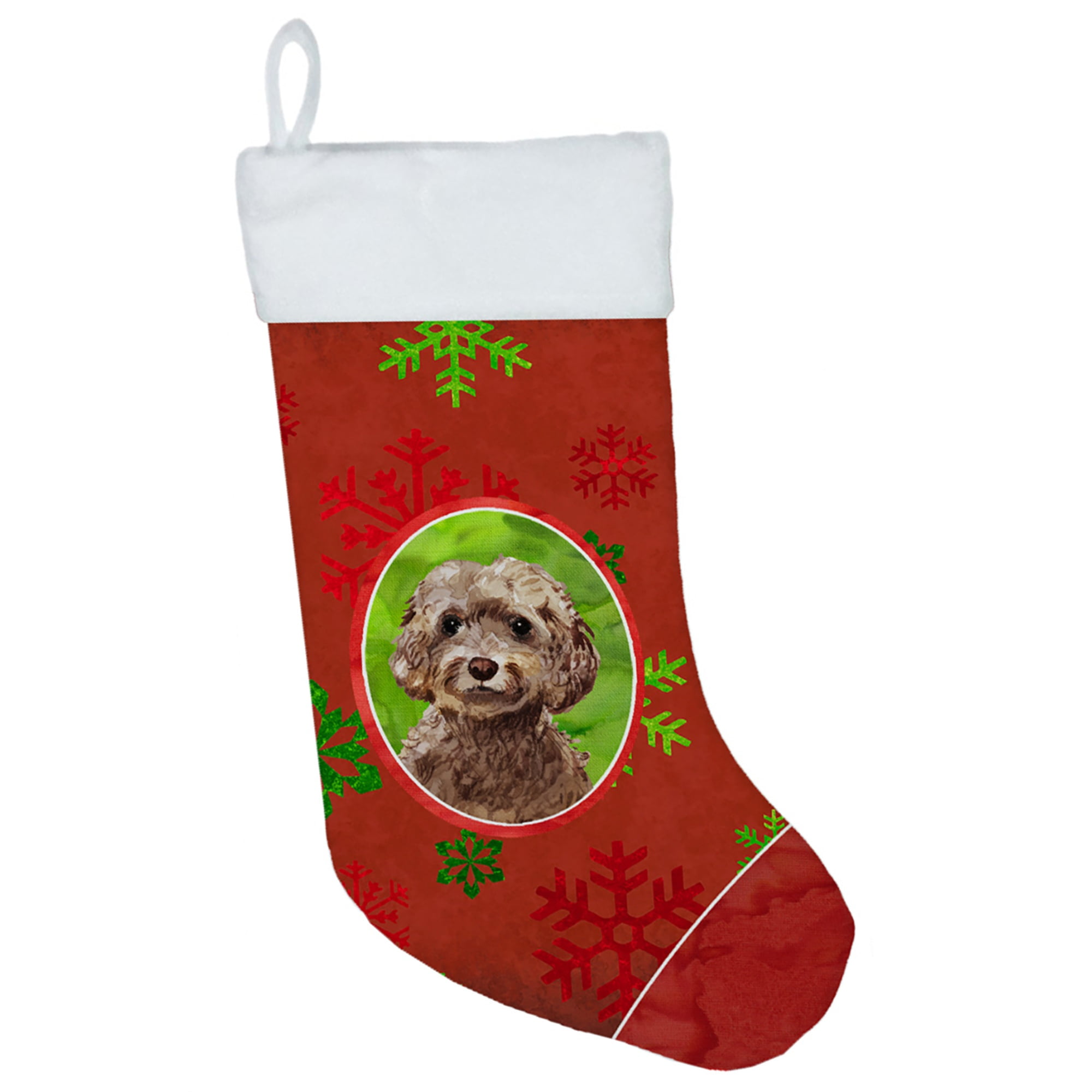CK3981CS Christmas Snowflakes Brown Cockapoo Christmas Stocking