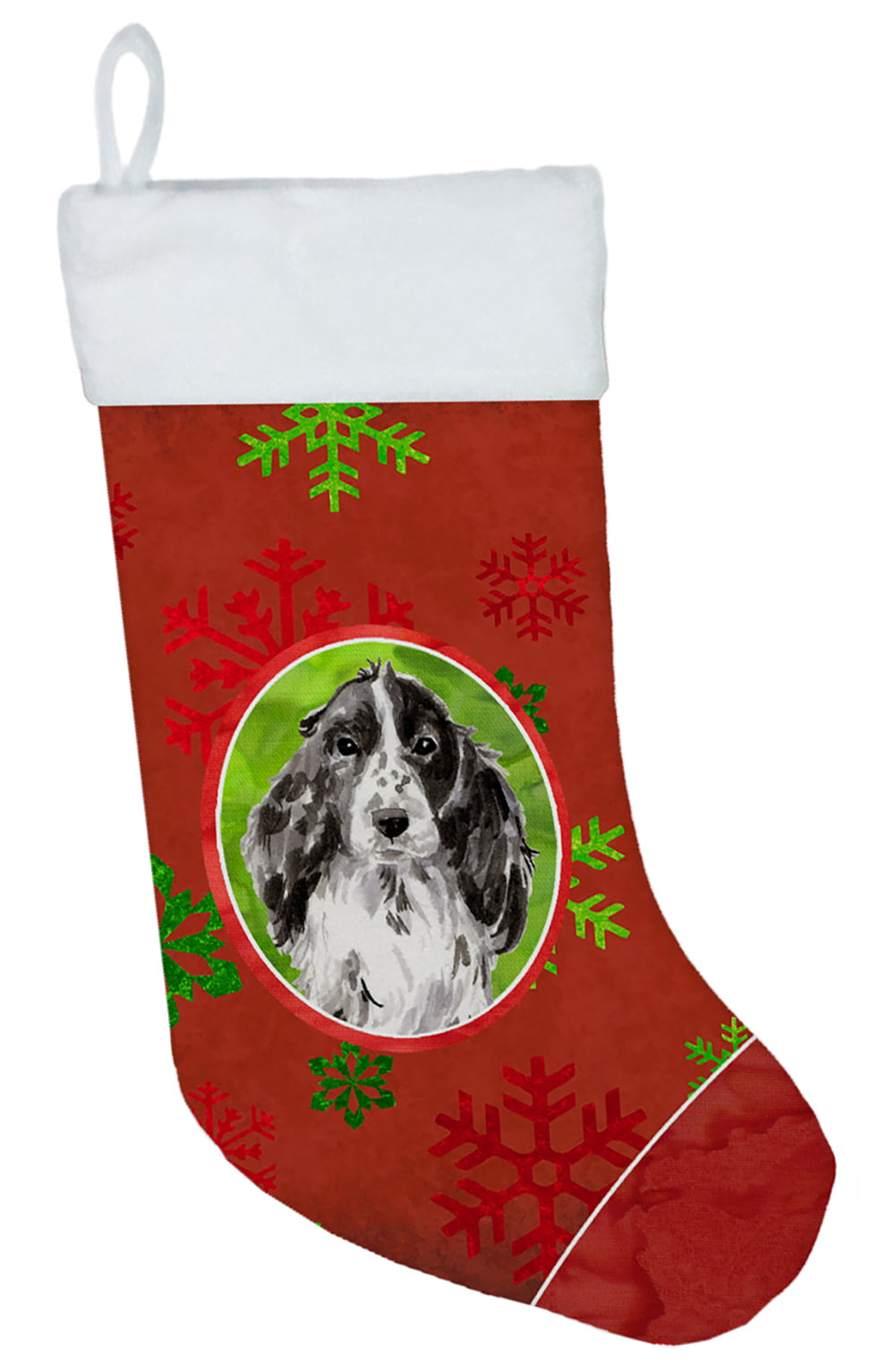 Christmas Snowflakes Black Parti Cocker Spaniel Christmas Stocking