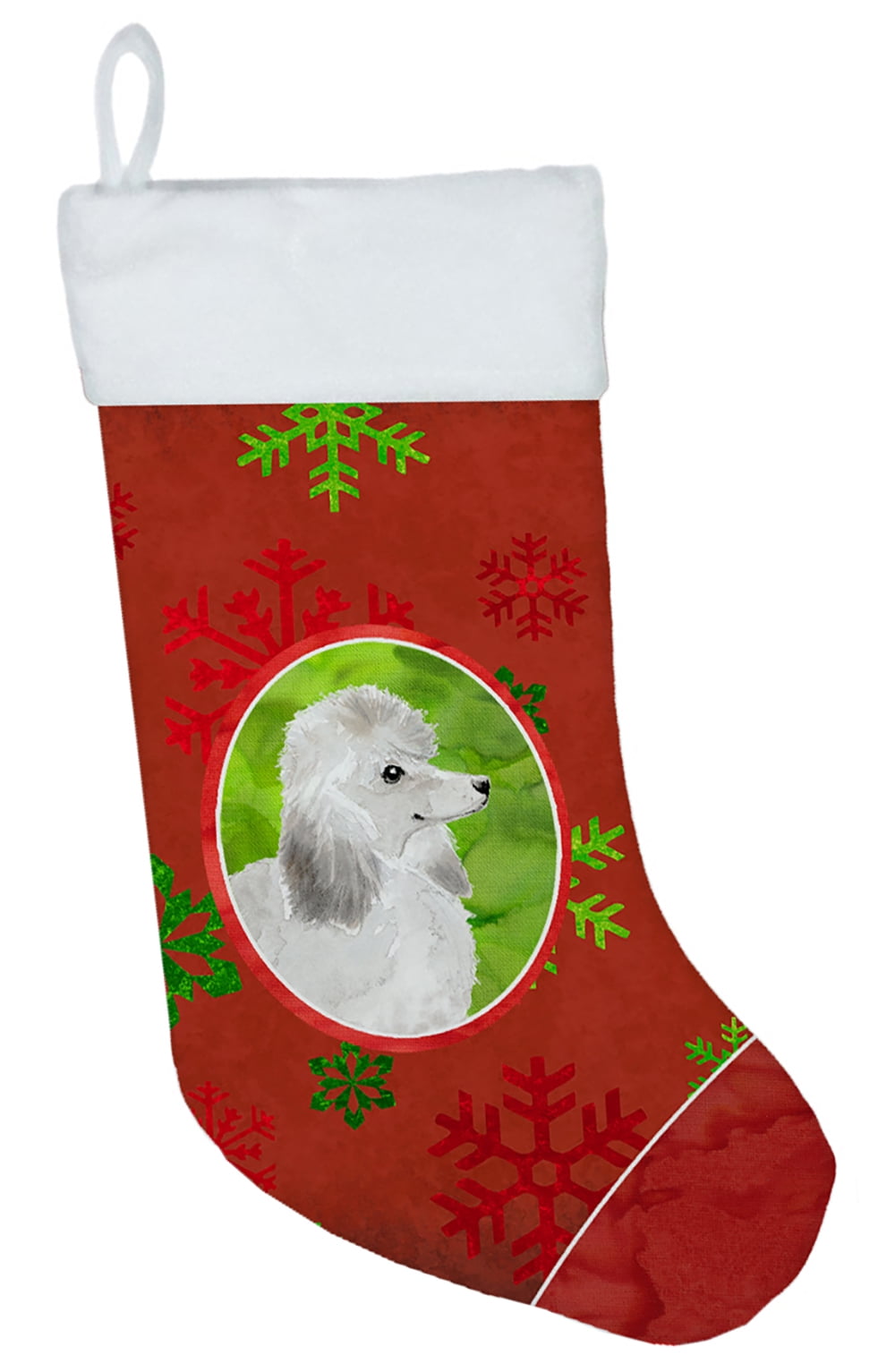 Christmas Snowflakes Silver Poodle Christmas Stocking