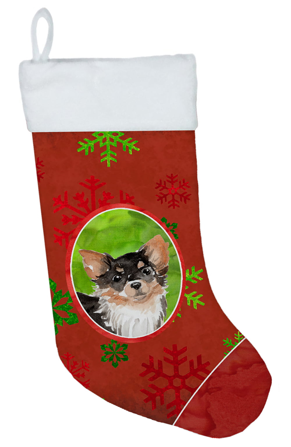 Christmas Snowflakes Long Haired Chihuahua Christmas Stocking