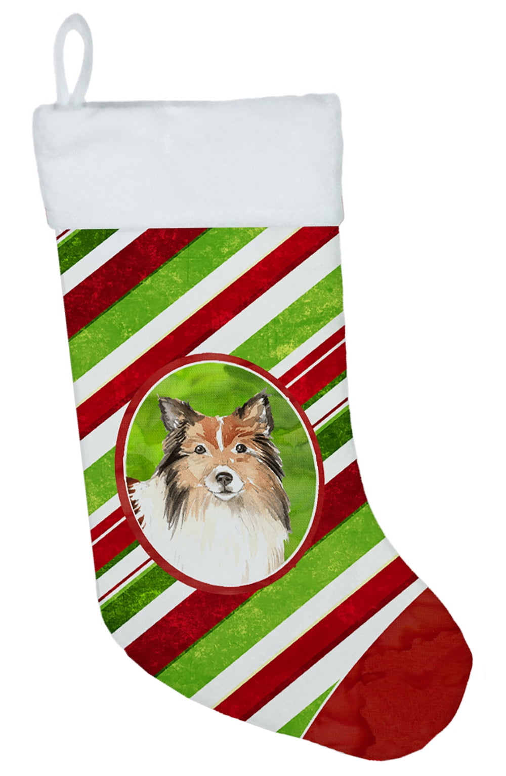 CK4082CS Sheltie Christmas Candy Stripe Christmas Stocking