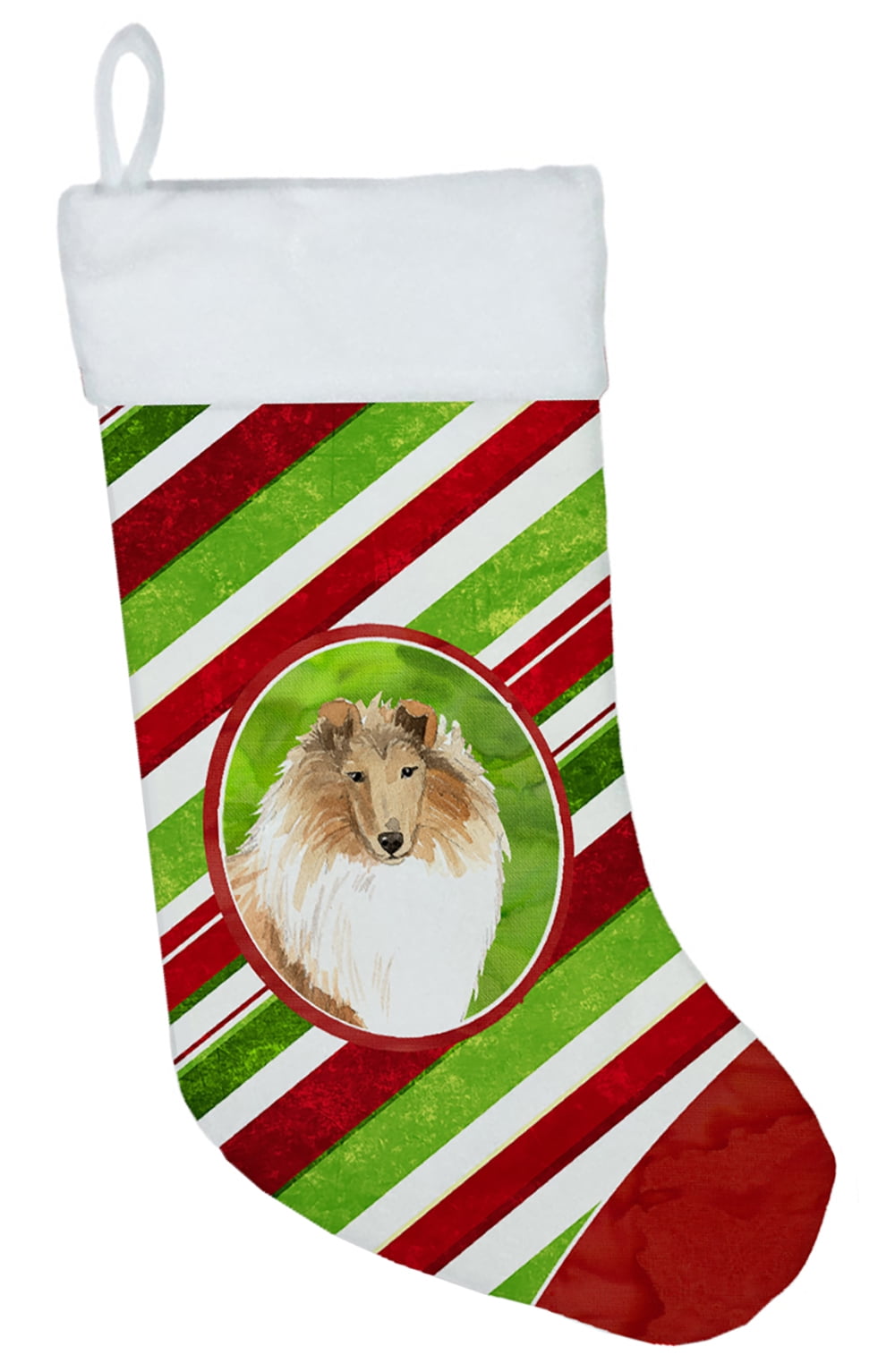 CK4085CS Collie Christmas Candy Stripe Christmas Stocking